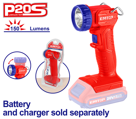 Lámpara de trabajo con luz LED Emtop ELFL2001 de 20V, 1.5W, 150 lumens - LA CASA DEL TELEFONO