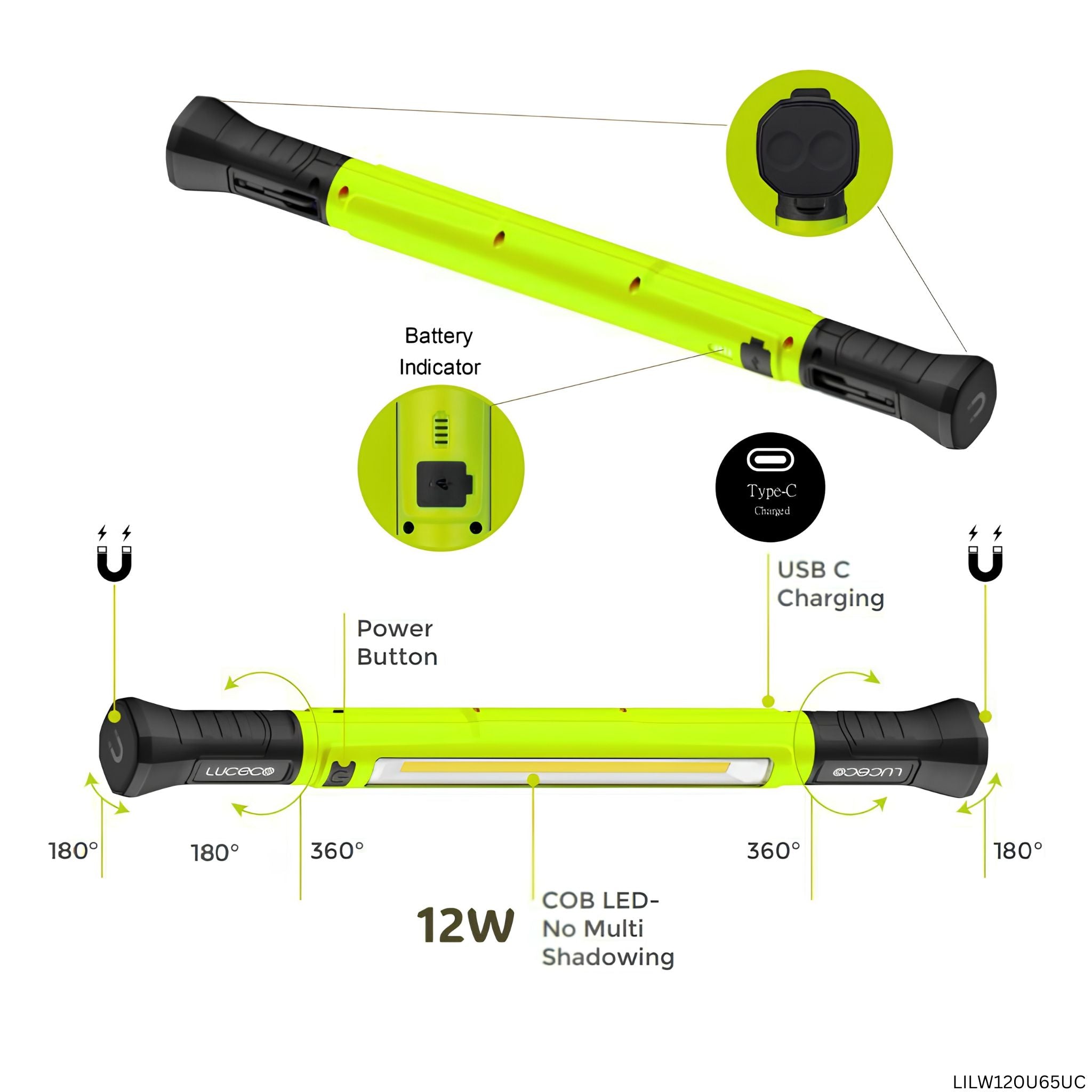 Lámpara de trabajo LED recargable Luceco con base magnética