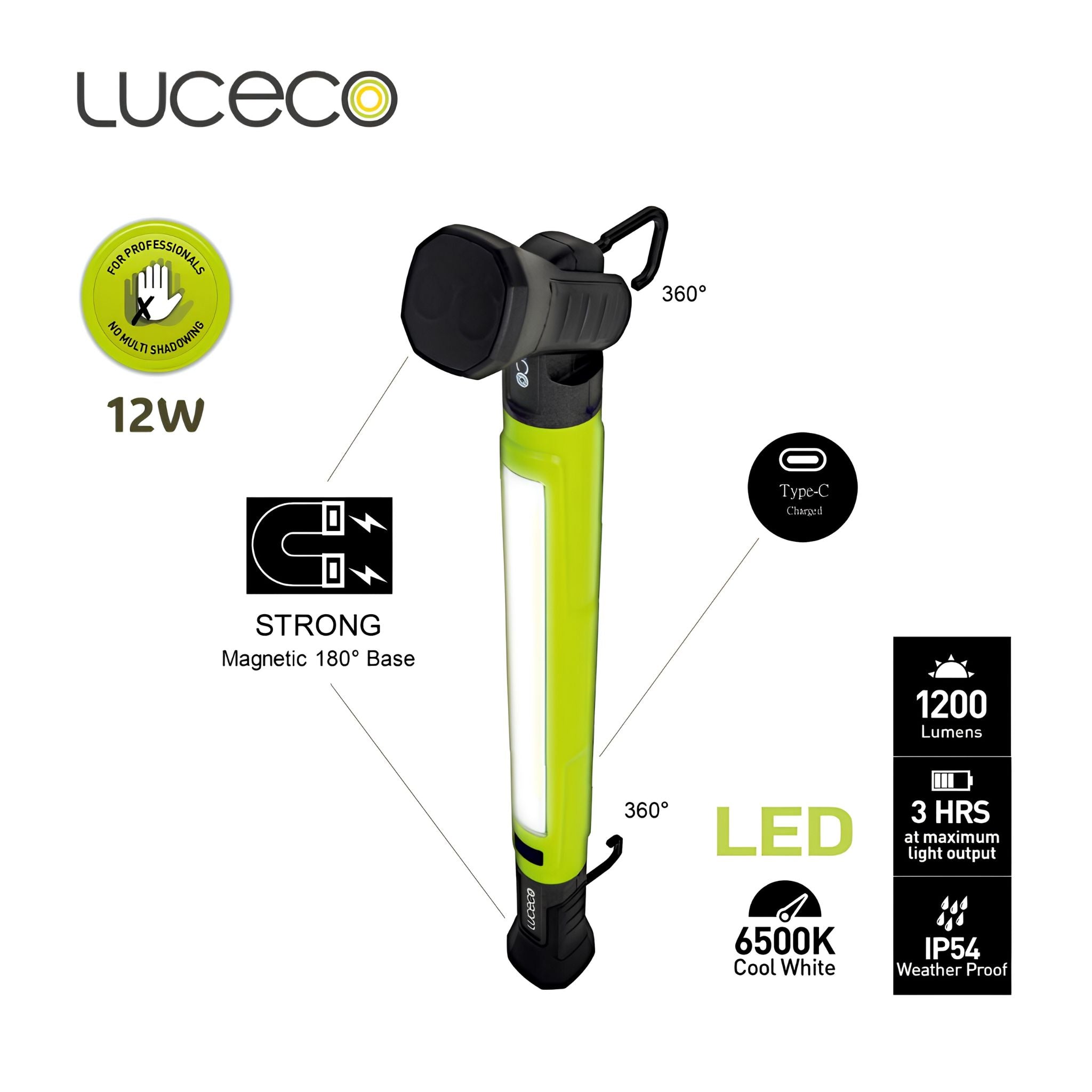 Lámpara de trabajo LED recargable Luceco con base magnética