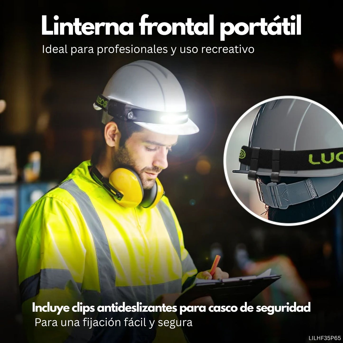Linterna frontal con sensor de movimiento Luceco para casco