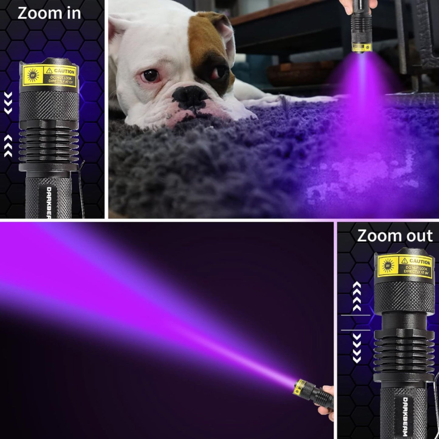 Linterna UV luz negra LED DARKBEAM UF-1900 detector manchas orina mascotas