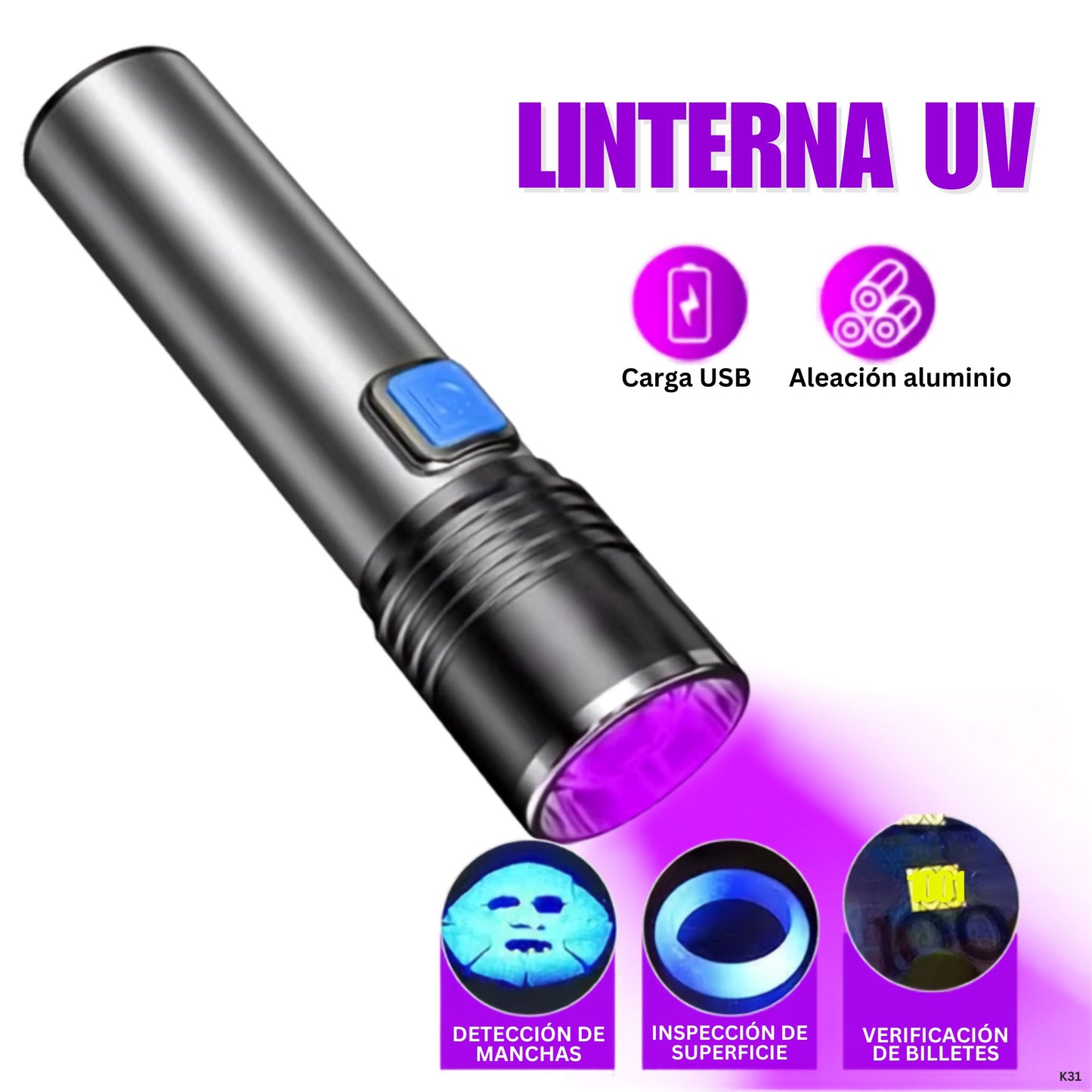 Linterna UV Z31 recargable para curar resina y detectar fugas 