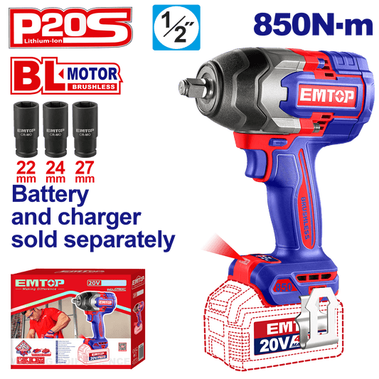 Llave de impacto 20V 850Nm Emtop ECIWL20851 - LA CASA DEL TELEFONO
