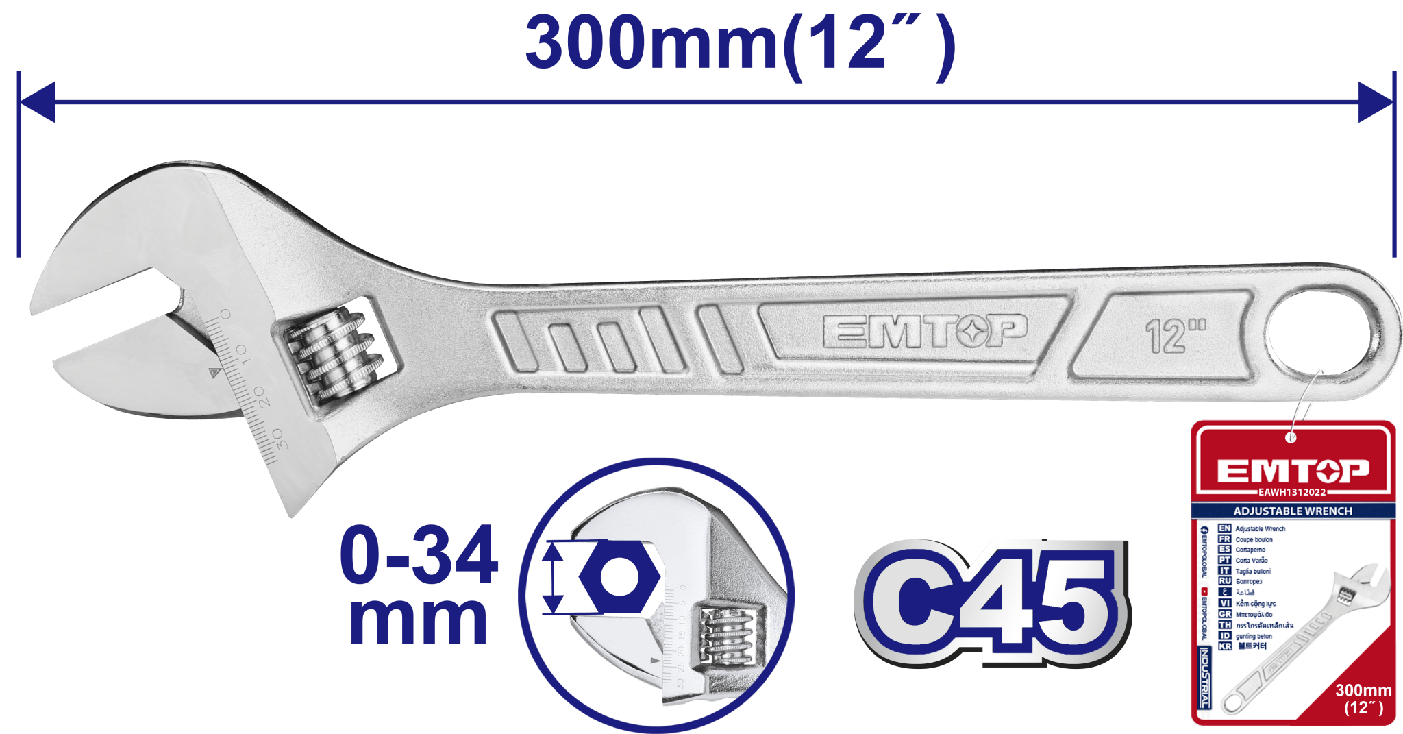 Llave inglesa ajustable de 12 pulgadas - LA CASA DEL TELEFONO