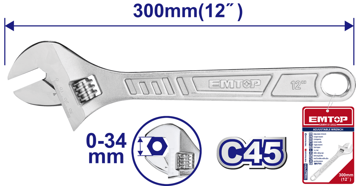 Llave inglesa ajustable de 12 pulgadas - LA CASA DEL TELEFONO