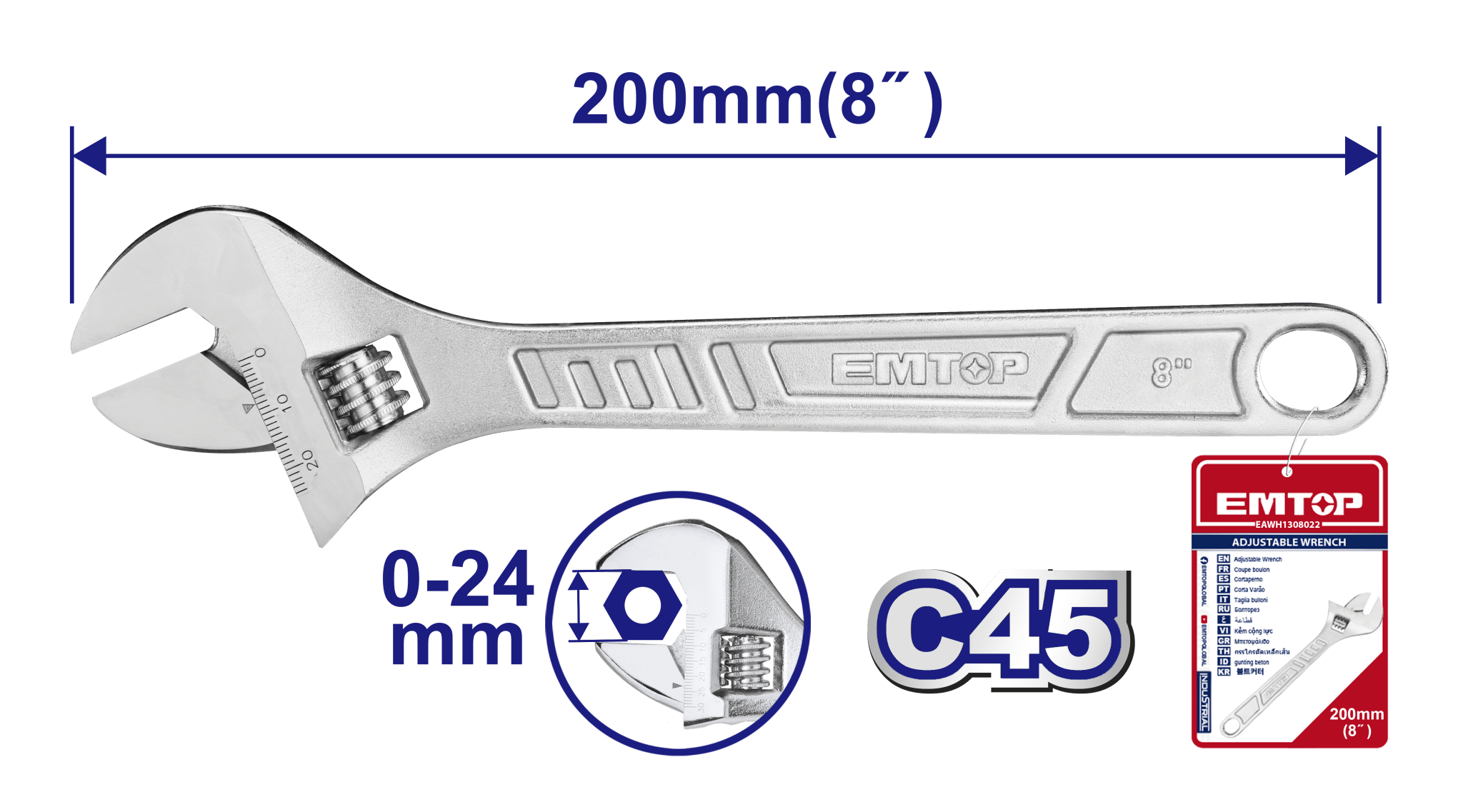 Llave inglesa ajustable de 8 pulgadas - LA CASA DEL TELEFONO
