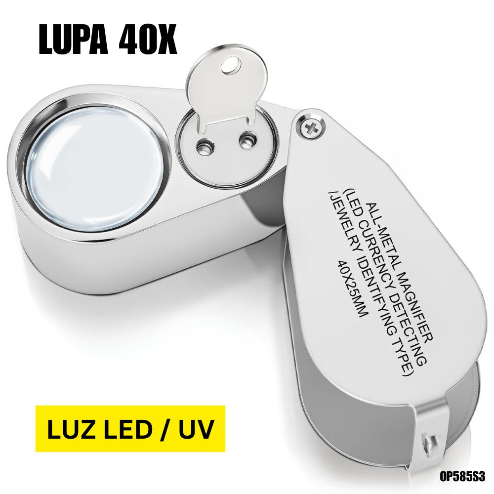 Lupa 40x LED ultravioleta UV todo metal joyería detección billetes falsos