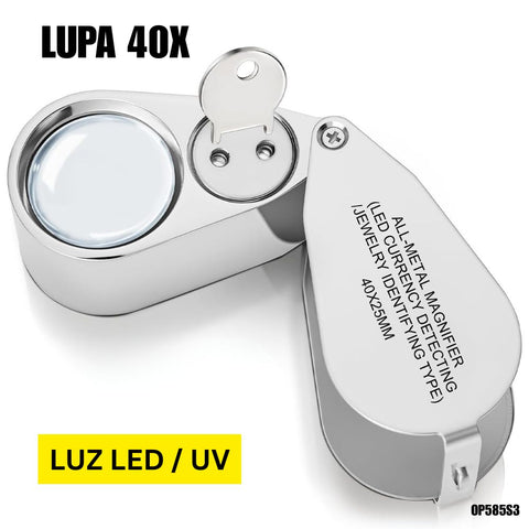 Lupa de bolsillo 40x con luz LED y detector de moneda UV (Joyas/Monedas)