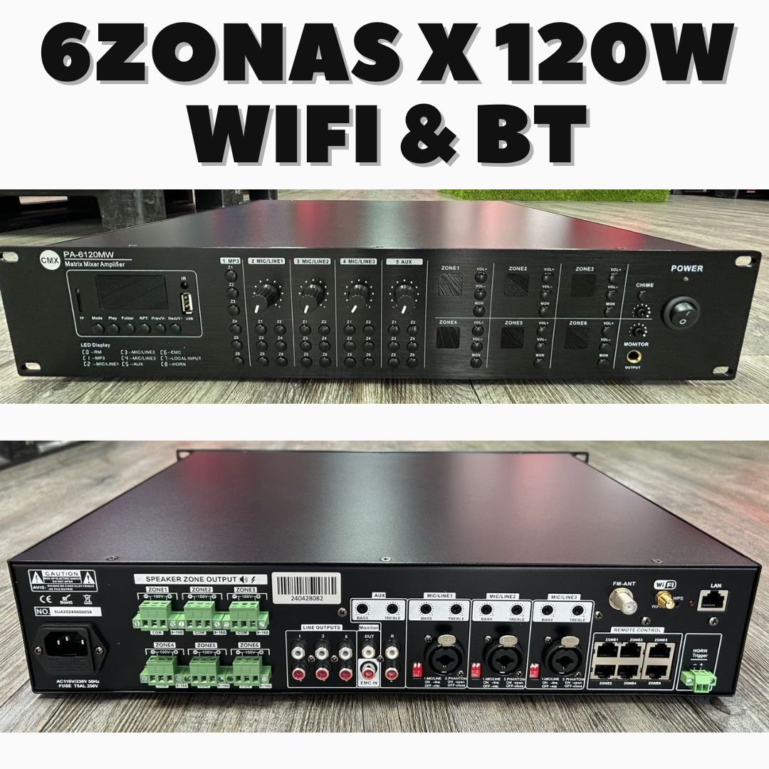 Matriz de audio de 6 canales x 120W – CMX PA-6120MW - LA CASA DEL TELEFONO