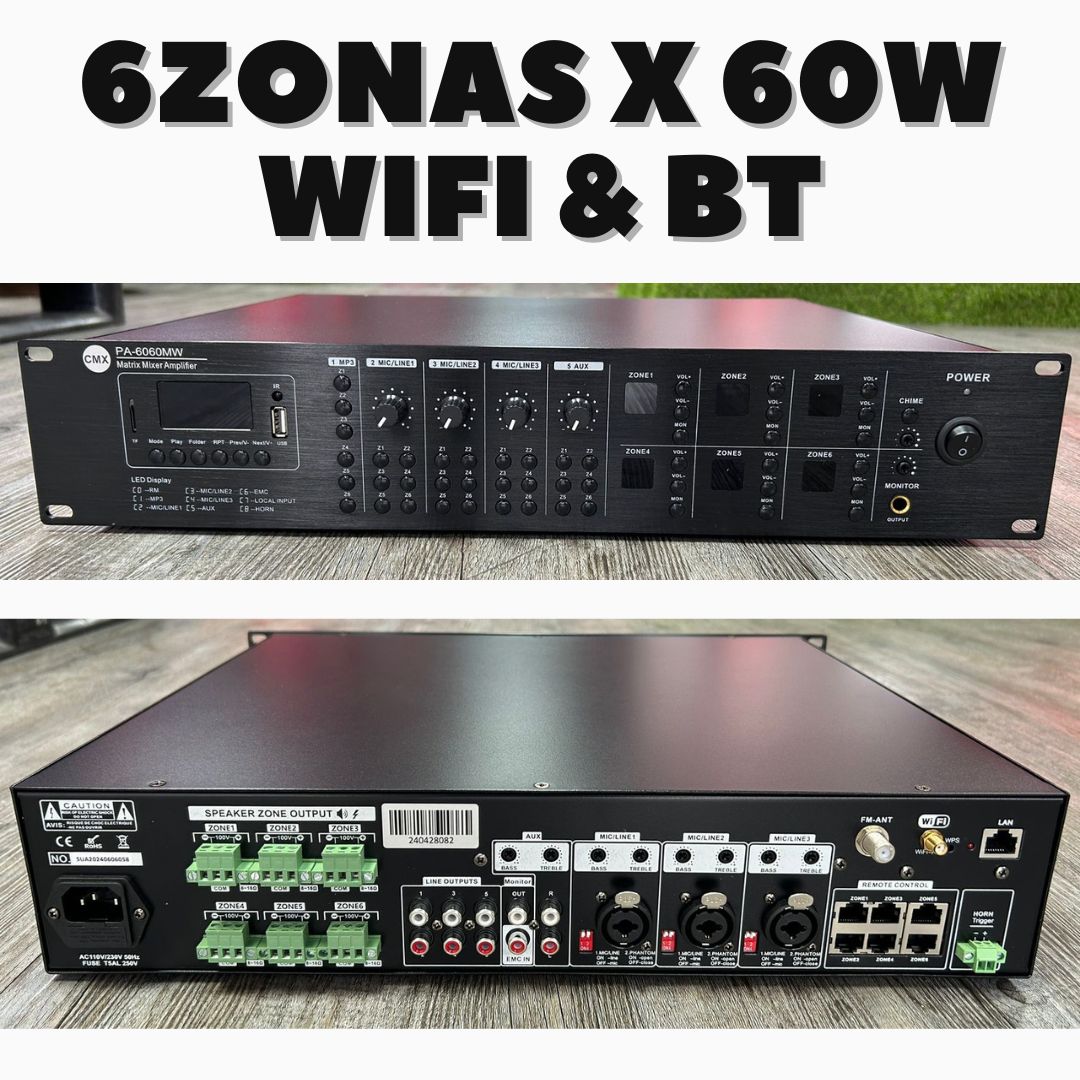 Matriz de audio de 6 canales x 60W – CMX PA-6060MW - LA CASA DEL TELEFONO