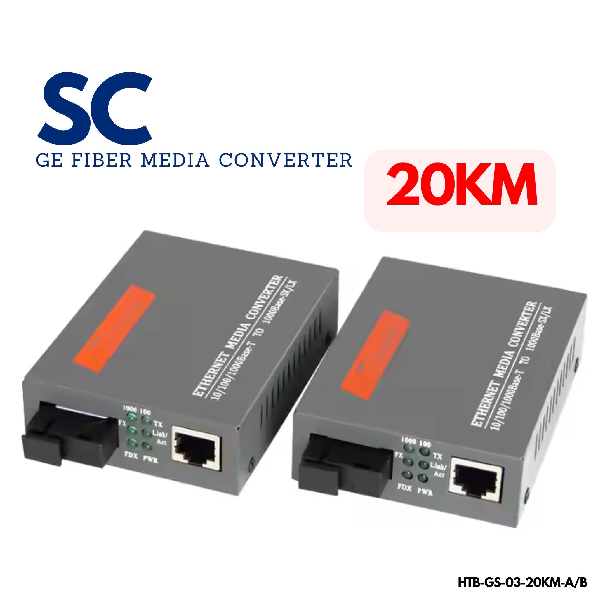 Media converter fibra optica BiDi monomodo SC RJ45 20KM HTB-GS-03 redes Panama 