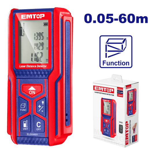 Medidor de distancia Láser, 0.05-60M – EMTOP ELDD0601 - LA CASA DEL TELEFONO