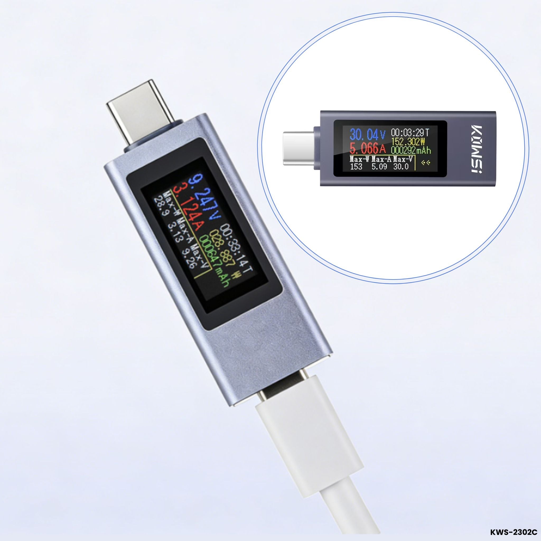 Medidor potencia USB-C voltaje corriente IPS 12A 30V 
