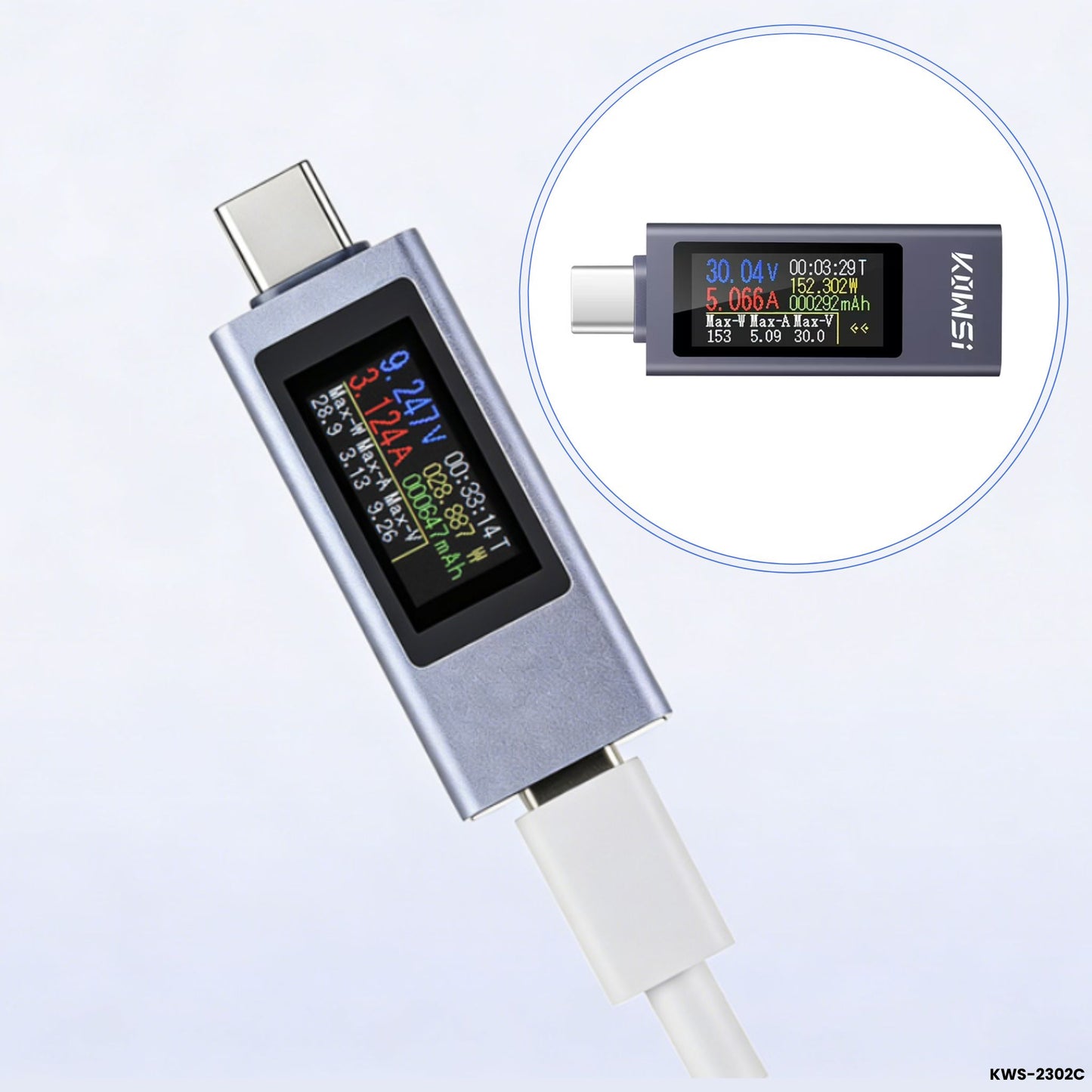 Medidor potencia USB-C voltaje corriente IPS 12A 30V 