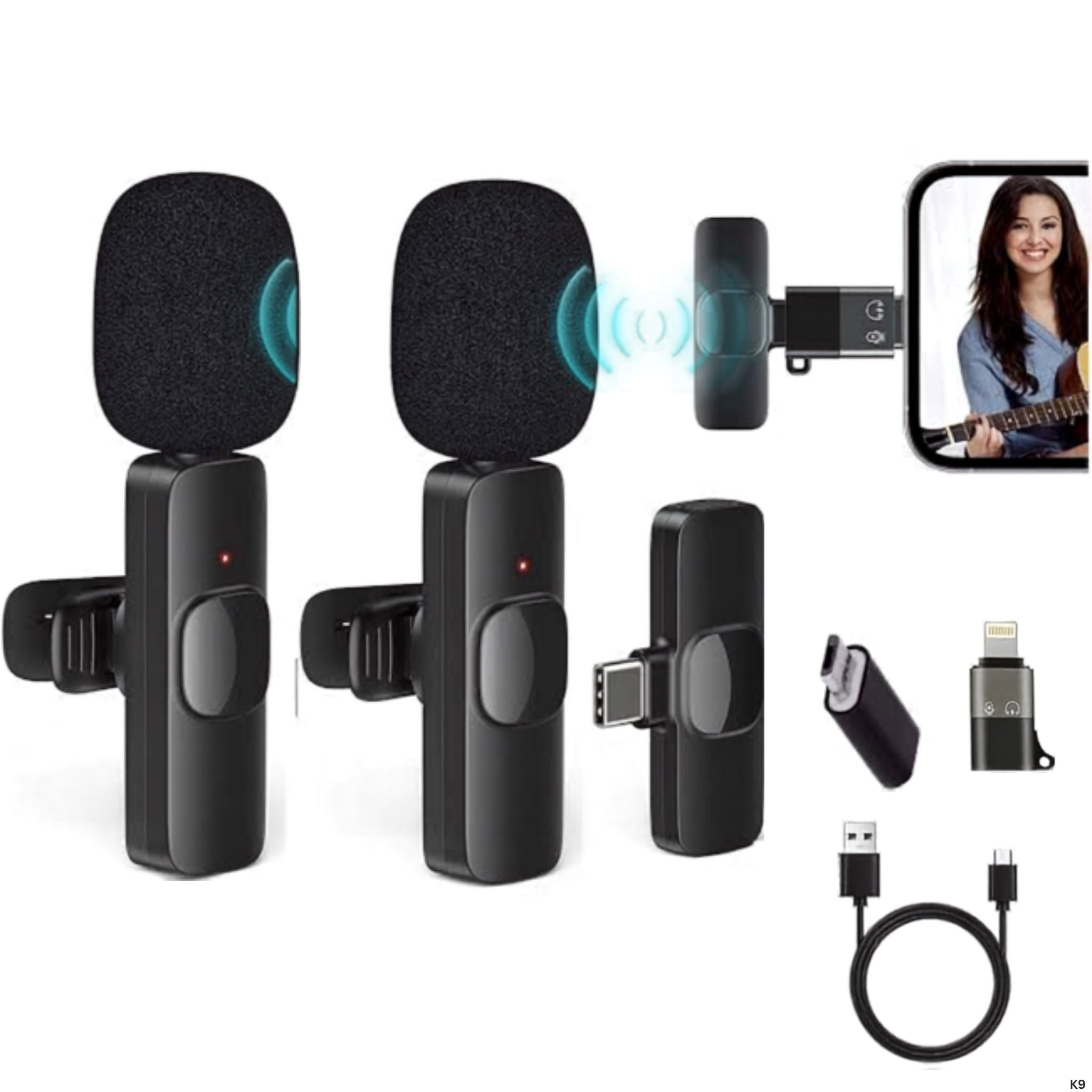 Micrófono de solapa inalámbrico K9 para celular y contenido 
