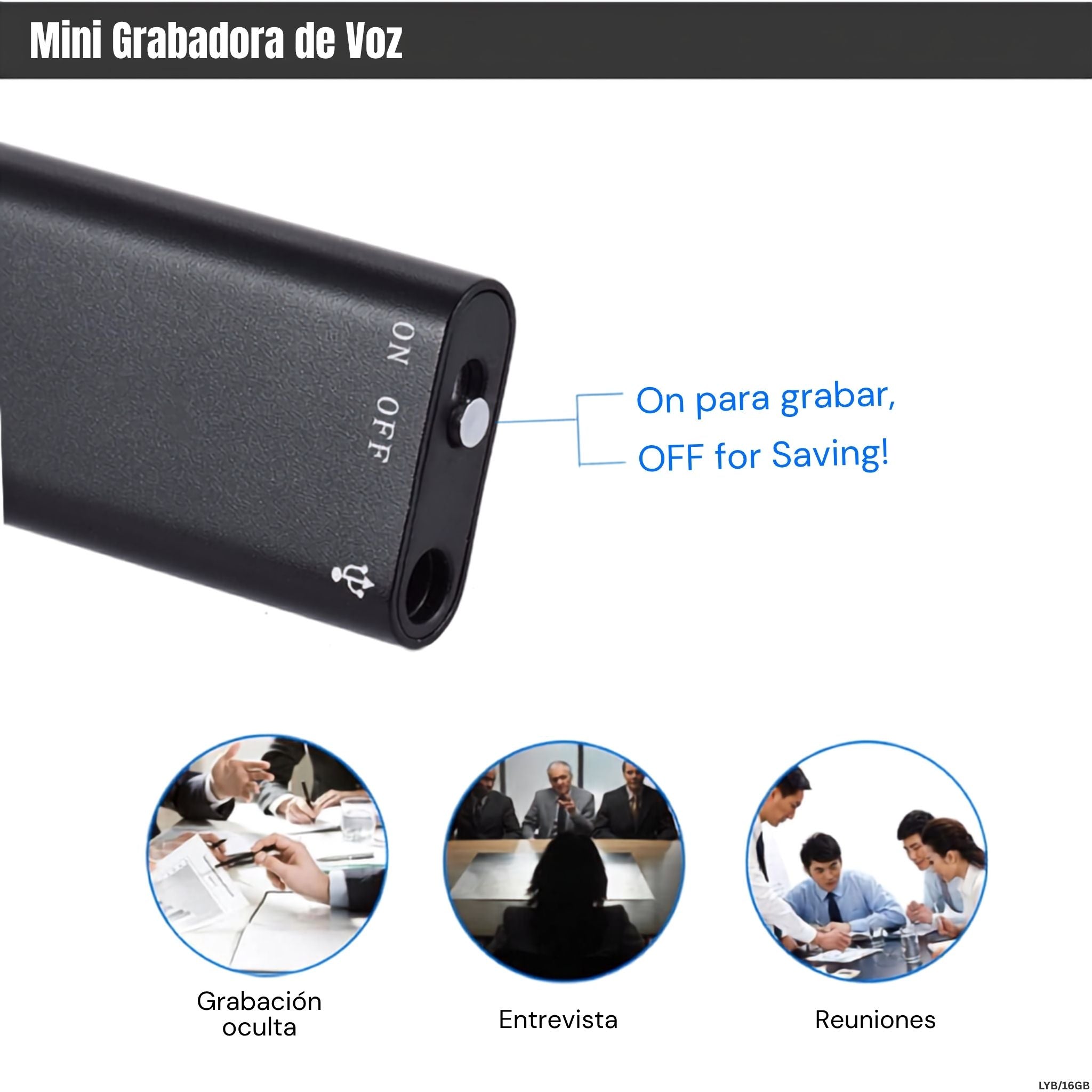 Mini grabadora de voz espía 16GB con audífonos 