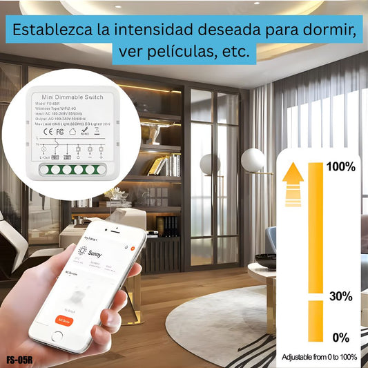 Mini regulador de luz (Dimmer) WiFi inteligente para Luces LED y convencionales