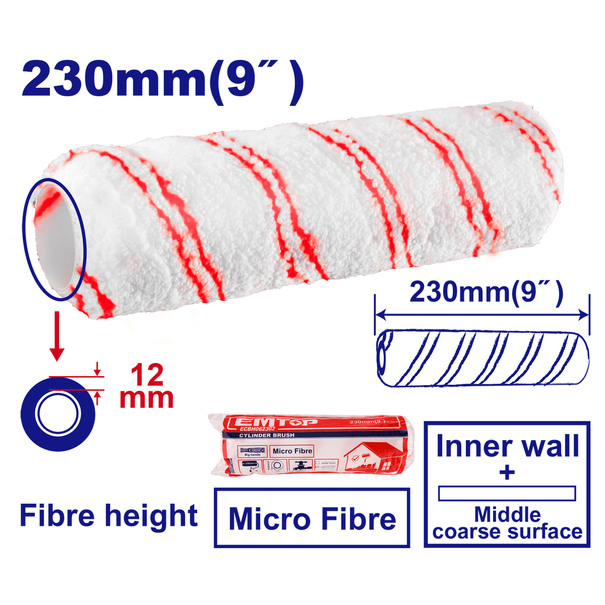 Mota para rodillo 9 pulgadas material de micro fibra Emtop ECBH062302 - LA CASA DEL TELEFONO