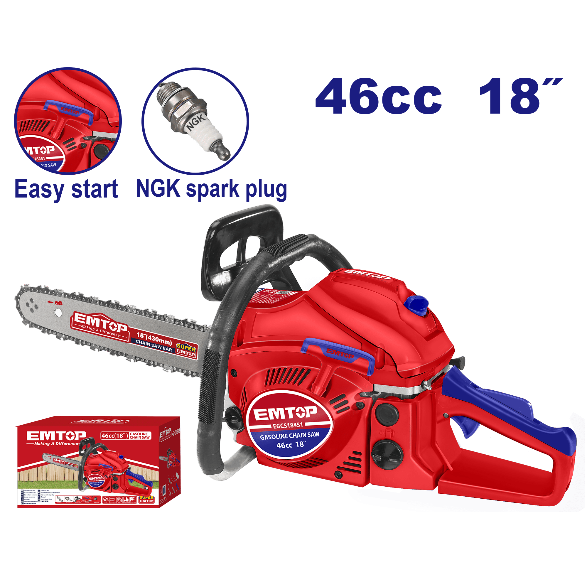Motosierra 46CC 18 pulgadas motor 2T a gasolina - LA CASA DEL TELEFONO