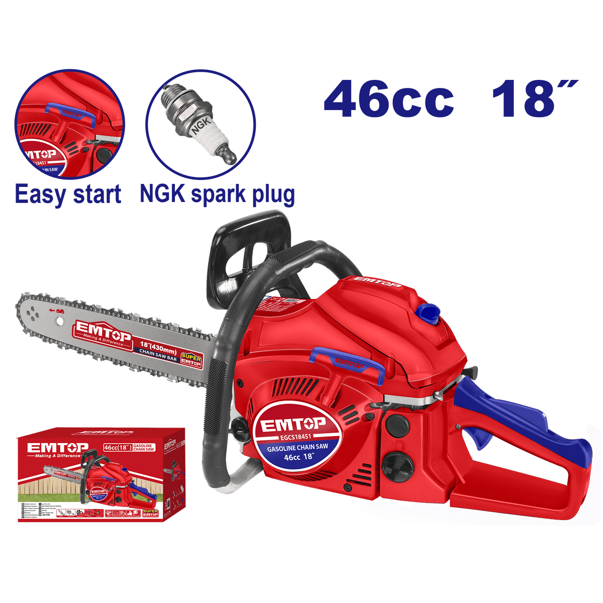 Motosierra 46CC 18 pulgadas motor 2T a gasolina - LA CASA DEL TELEFONO
