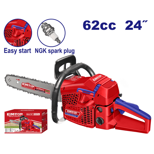Motosierra 62CC 24 pulgadas motor 2T gasolina – EMTOP EGCS24621 - LA CASA DEL TELEFONO