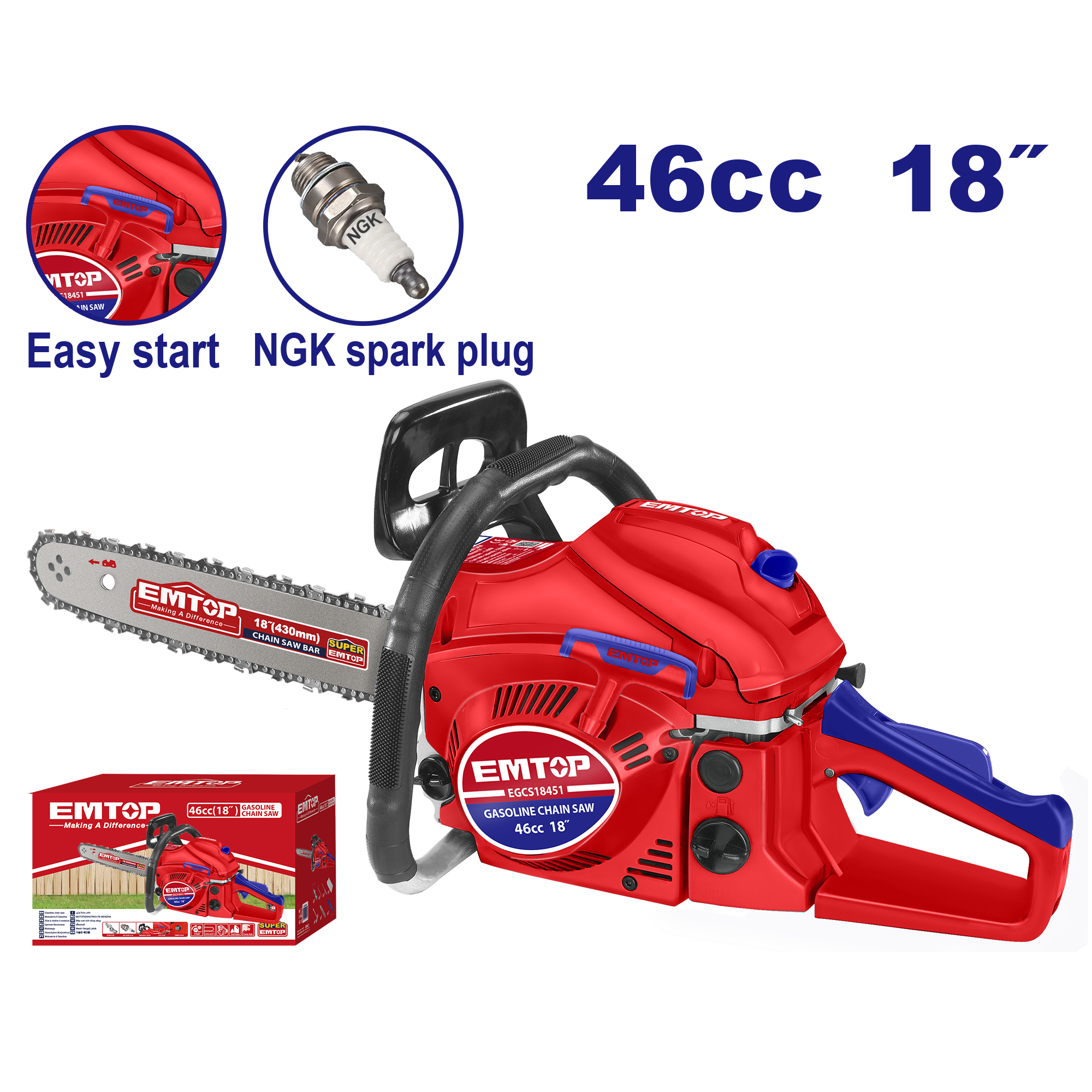Motosierra a gasolina espada de 18” 46CC motor 2T