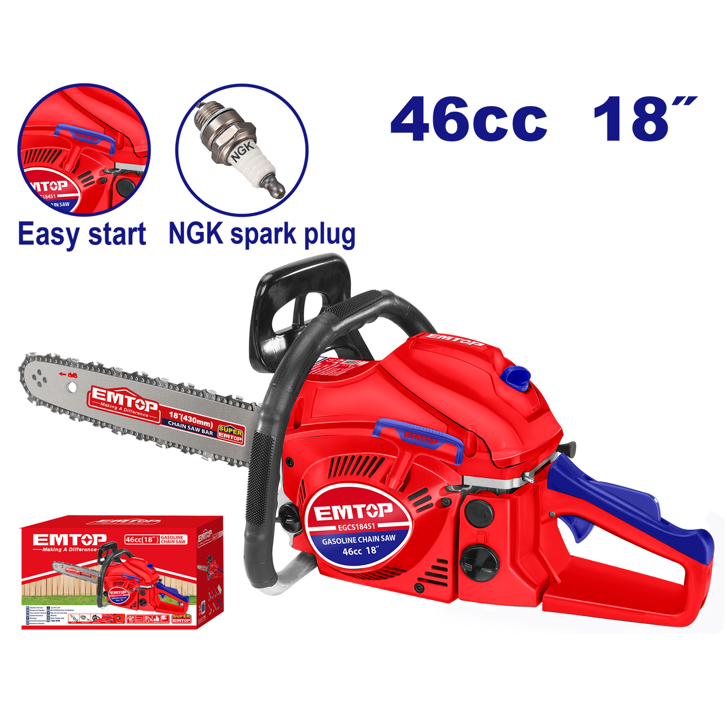 Motosierra a gasolina espada de 18” 46CC motor 2T