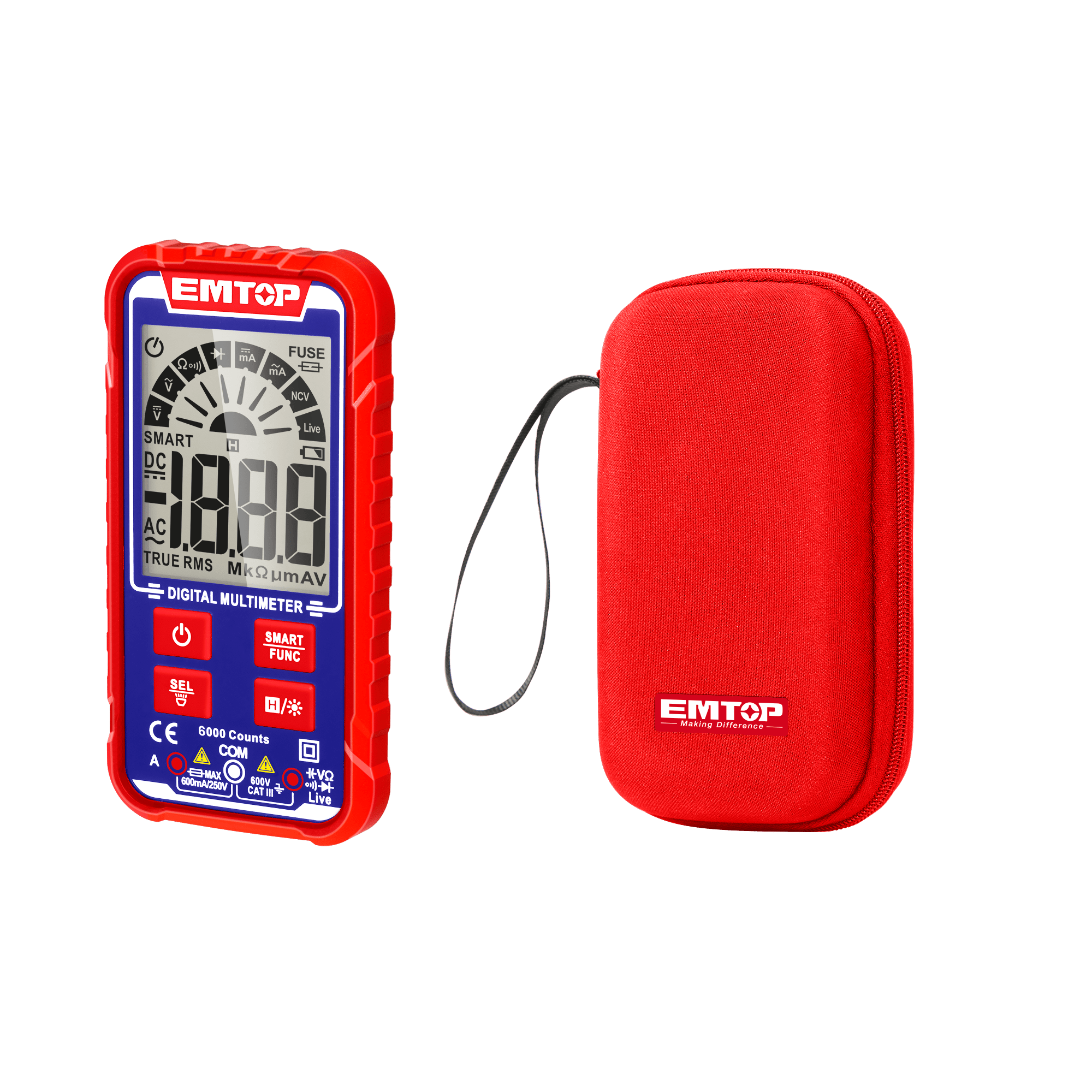 Multímetro digital SMART CAT.III 600V, TRUE RMS, compacto, pantalla LCD y estuche – EMTOP EDMR160013 - LA CASA DEL TELEFONO