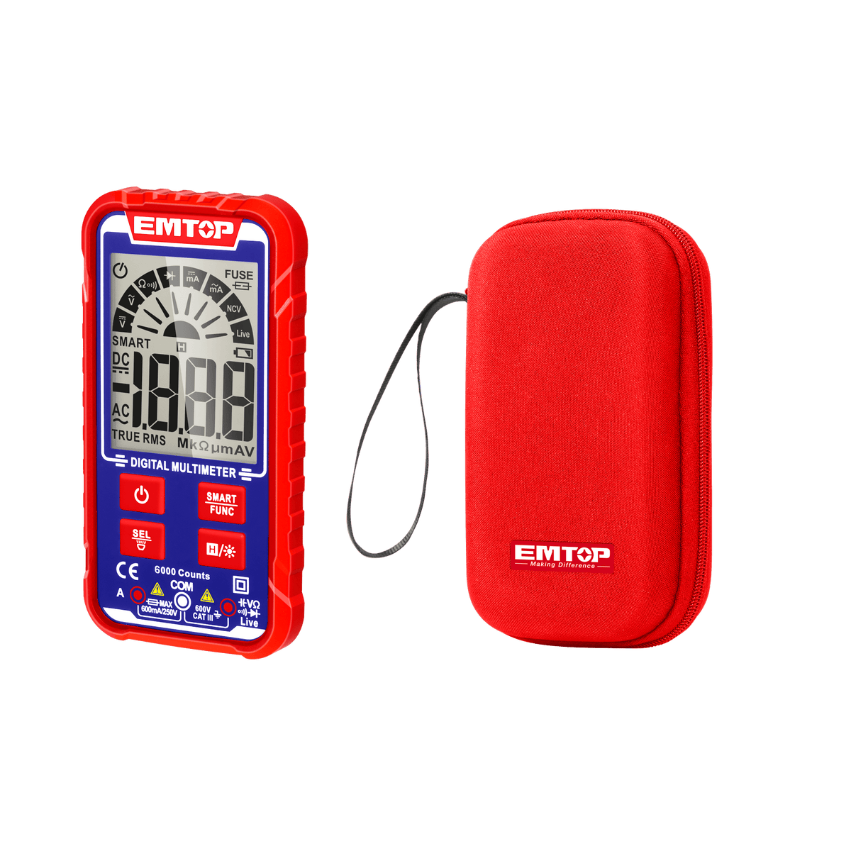Multímetro digital SMART CAT.III 600V, TRUE RMS, compacto, pantalla LCD y estuche – EMTOP EDMR160013 - LA CASA DEL TELEFONO