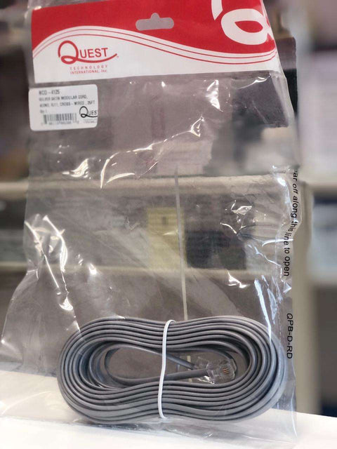 Cable de línea para teléfono color gris satinado, 25 pies de longitud – CALIDAD SUPERIOR – Quest NCO-4125