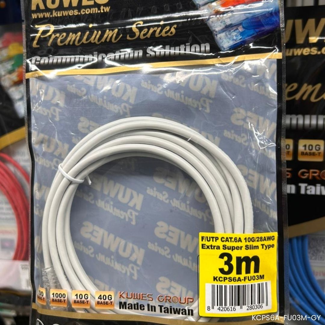 Patch cord CAT6A F/UTP slim Kuwes KCPS6A-FU03M 28AWG 3m gris para rack 