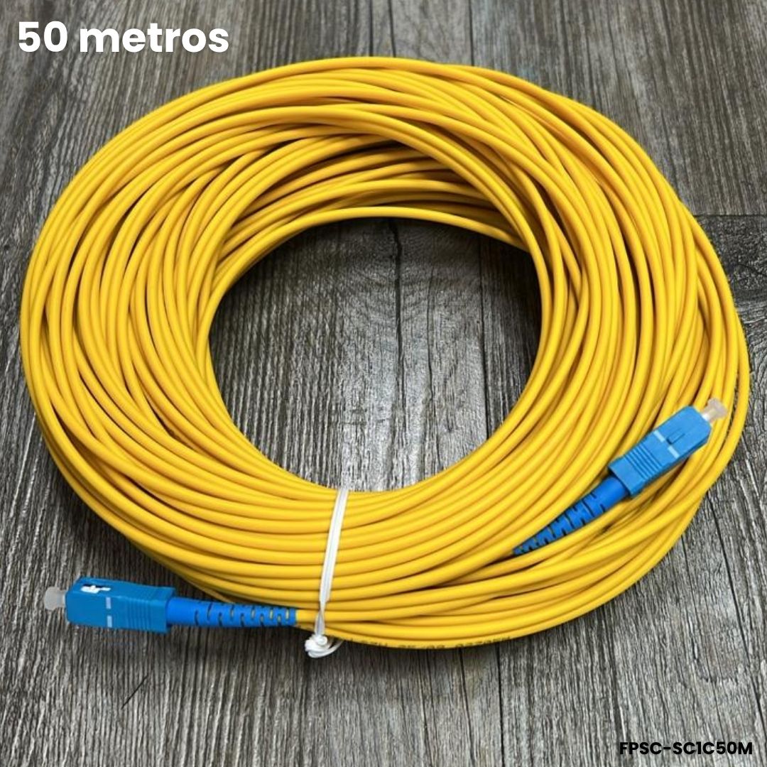 Patch cord SC UPC monomodo 50m G652D 3.0mm LSZH amarillo fibra óptica larga distancia
