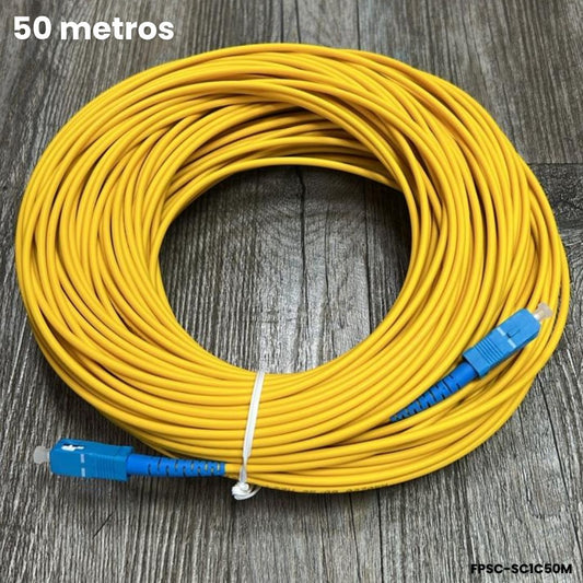 Patch cord SC UPC monomodo 50m G652D 3.0mm LSZH amarillo fibra óptica larga distancia