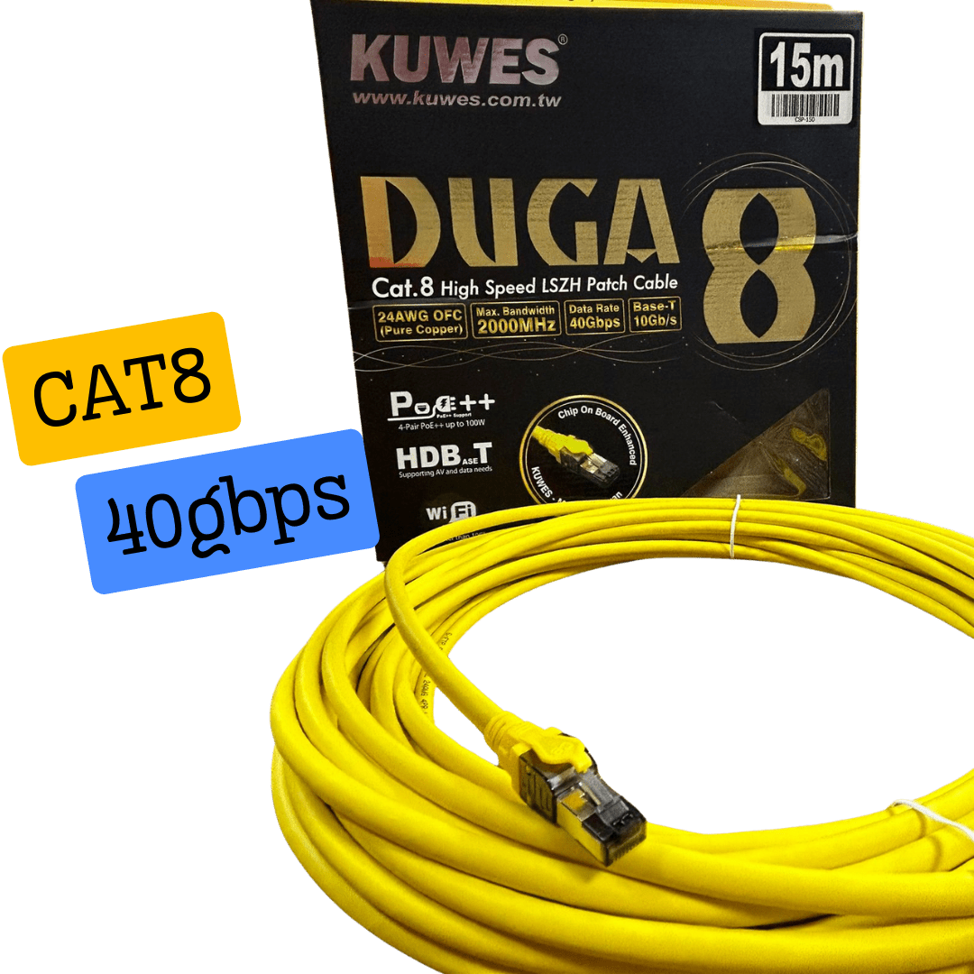 Patch Cord S/FTP para redes CAT8 de 15M color amarillo Kuwes C8P-150 - LA CASA DEL TELEFONO