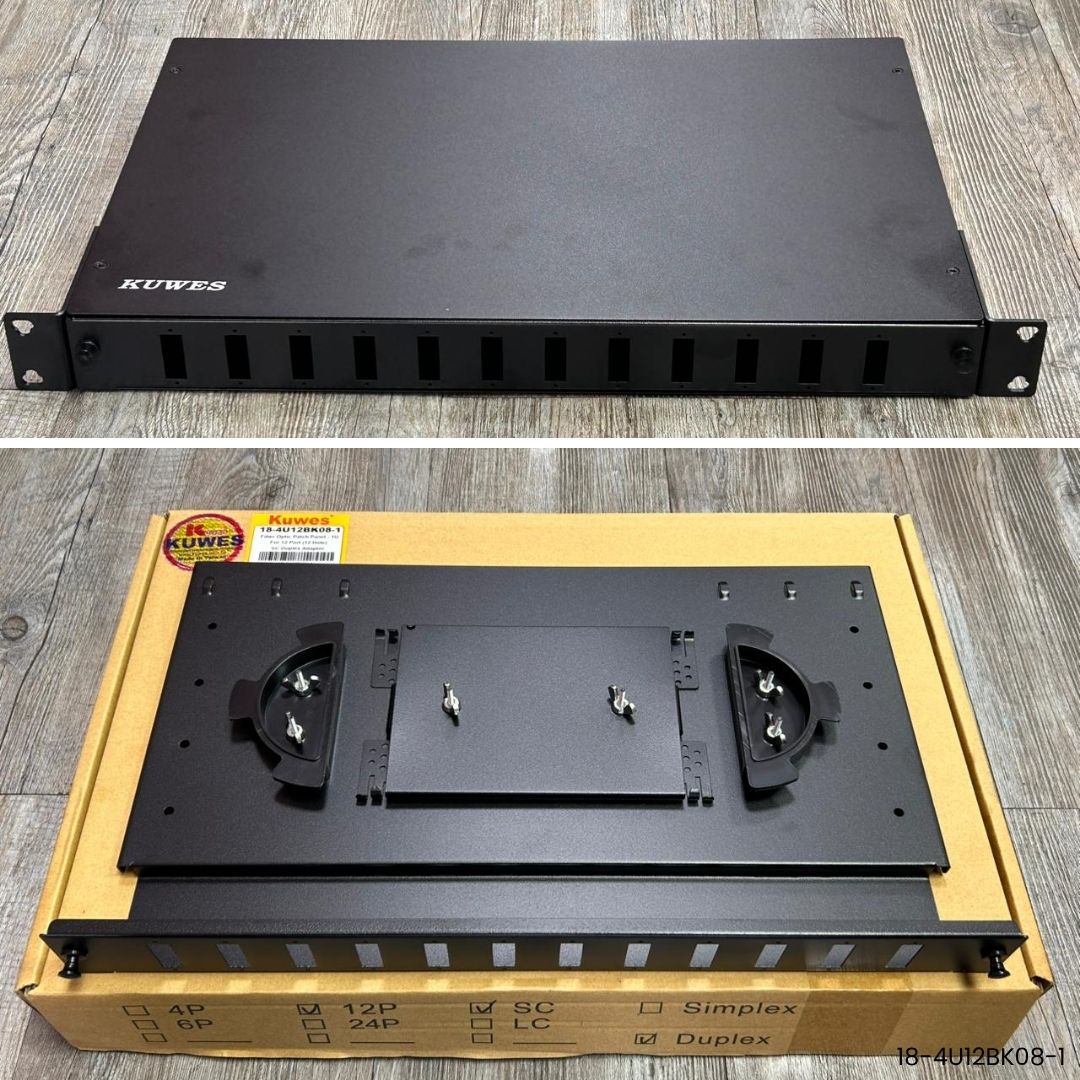 Patch panel fibra óptica 1U 12 puertos SC dúplex 18-4U12BK08-1 para rack 
