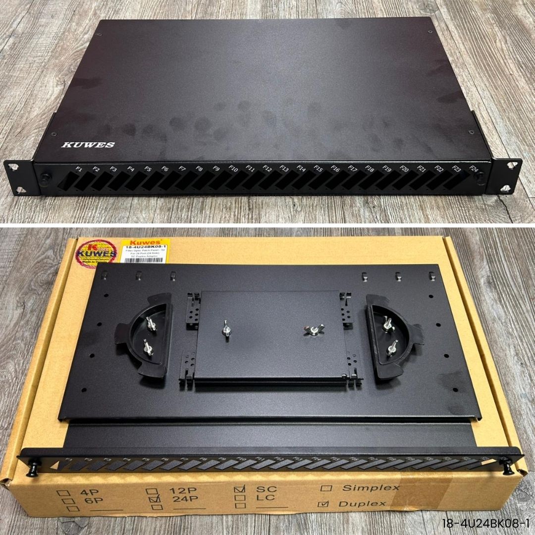 Patch panel fibra óptica 1U 24 puertos SC dúplex 18-4U24BK08-1 para rack 