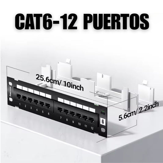 Patch Panel Cat6 de 12 puertos con base de pared