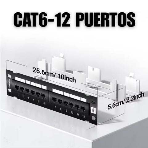 Patch Panel Cat6 de 12 puertos con base de pared