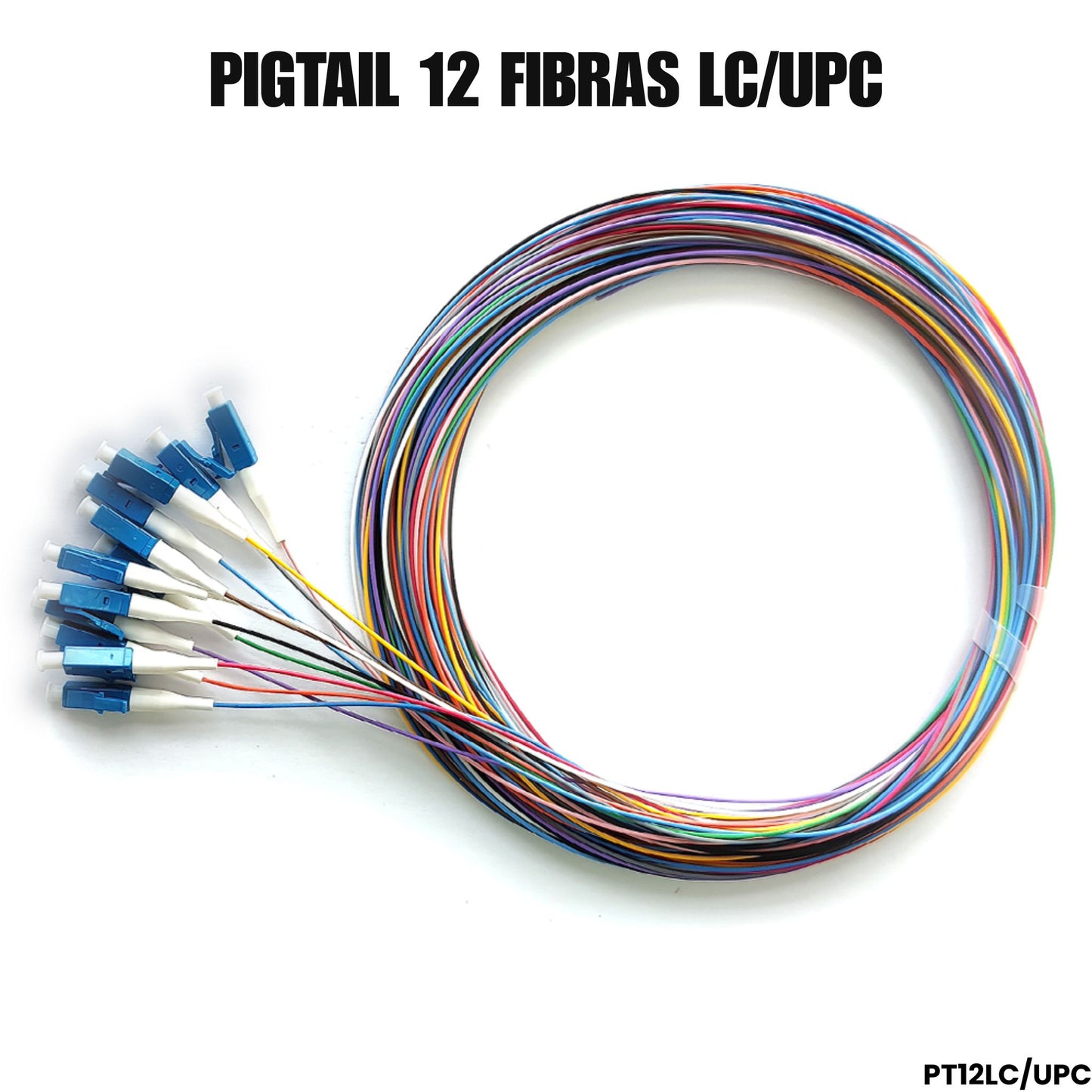 Pigtail LC/UPC Monomodo G652D 12 fibras LSZH 1.5m para empalme FTTH 