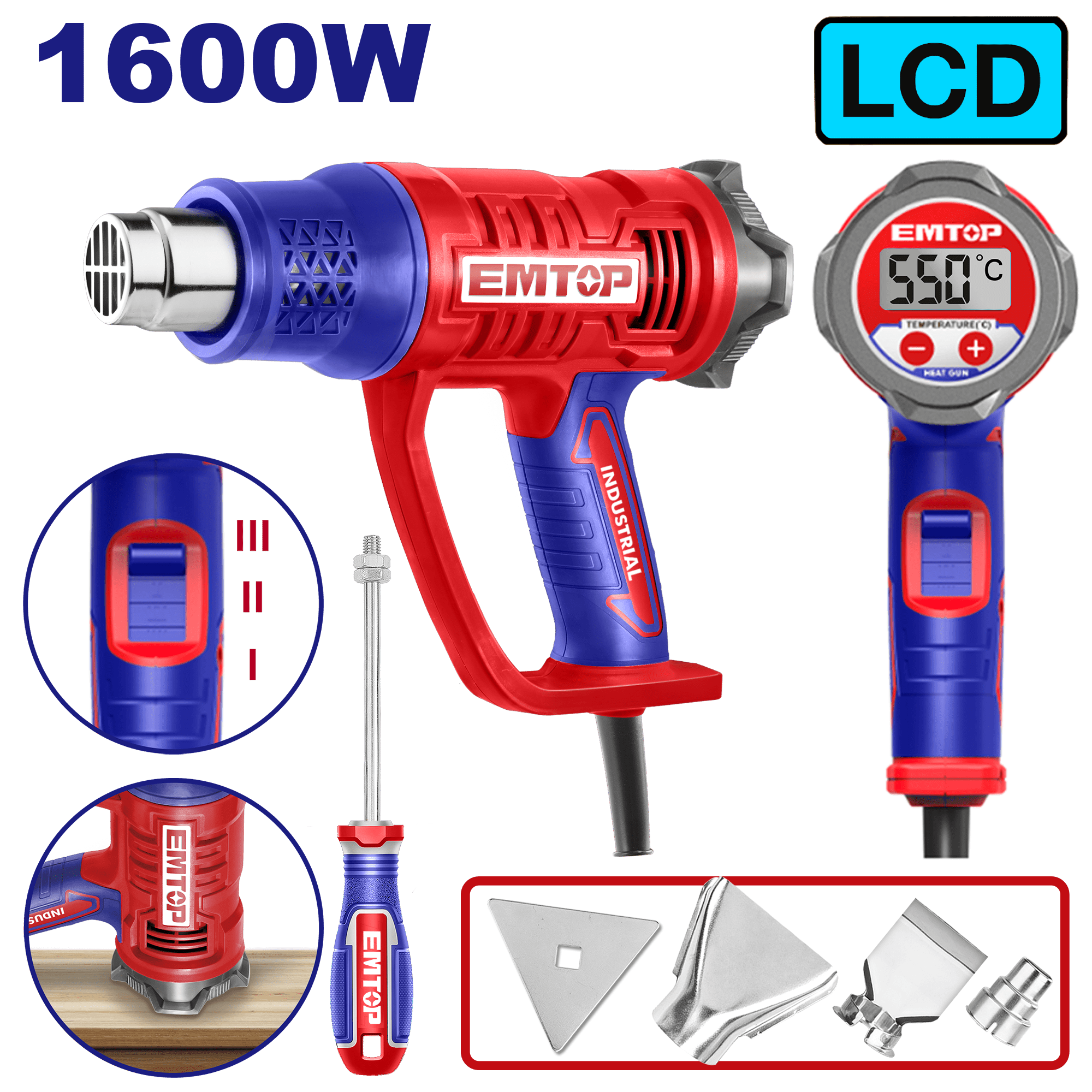 Pistola de calor 1600W ajuste de temperatura Emtop ULHGN16056 - LA CASA DEL TELEFONO