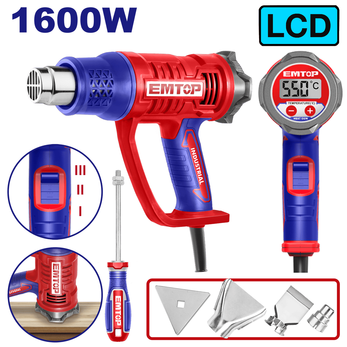 Pistola de calor 1600W ajuste de temperatura Emtop ULHGN16056 - LA CASA DEL TELEFONO