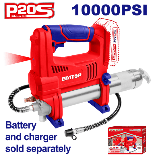 Pistola de engrase 20V 16oz 10000psi Emtop ELGR2001 - LA CASA DEL TELEFONO