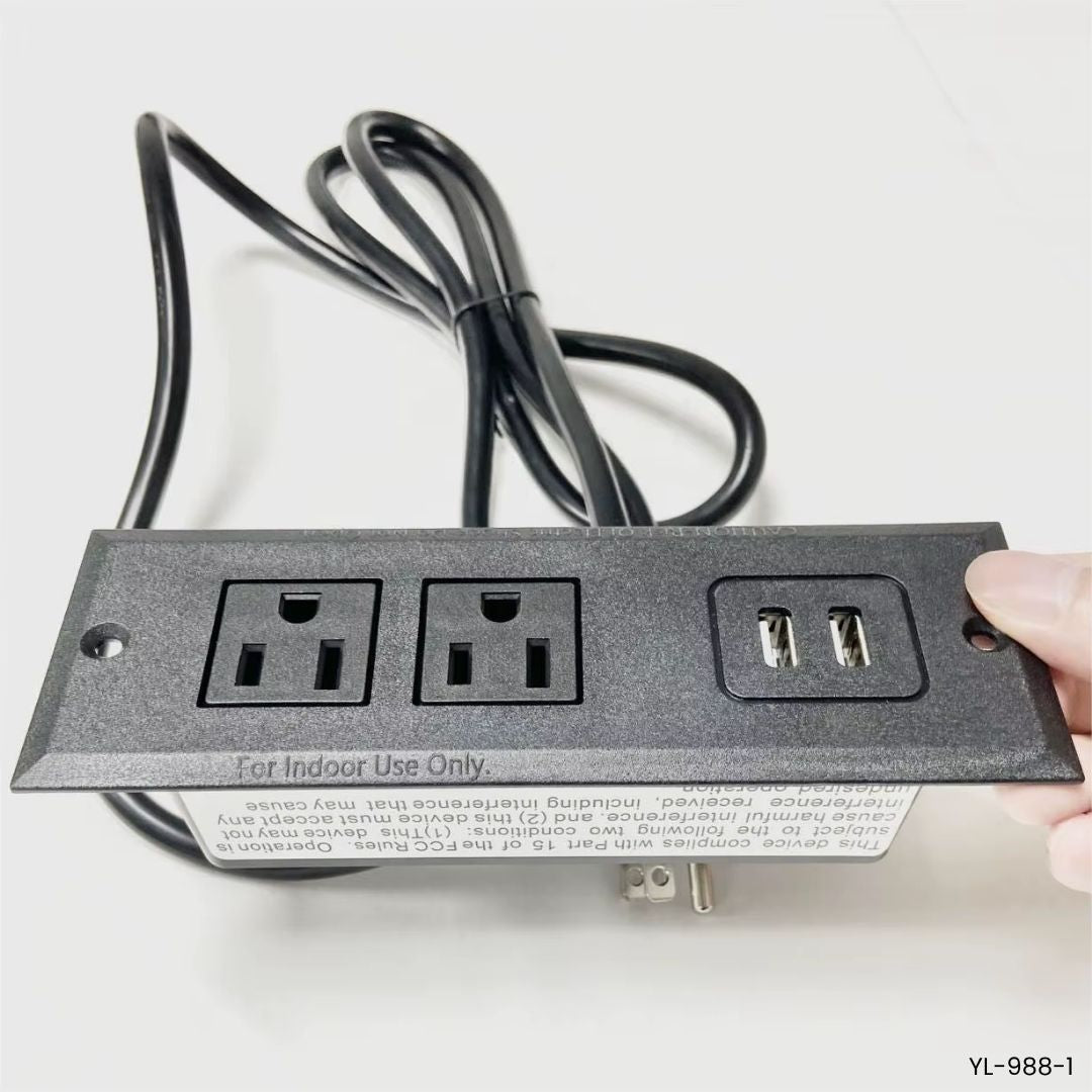 Regleta empotrable de mesa 2 tomas 2 USB 125V 1500W YL-988-1 escritorio oficina 