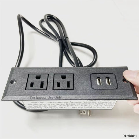 Regleta empotrable de mesa 2 tomas 2 USB 125V 1500W YL-988-1 escritorio oficina 