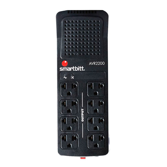 Regulador voltaje Smartbitt SBAVR2200 2200VA 8 tomas protector picos Panamá 