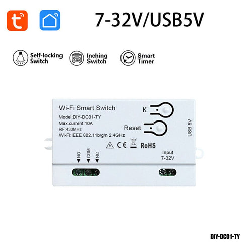 Módulo de relé inteligente Tuya (Contacto Seco) 1 Canal, Wi-Fi + RF