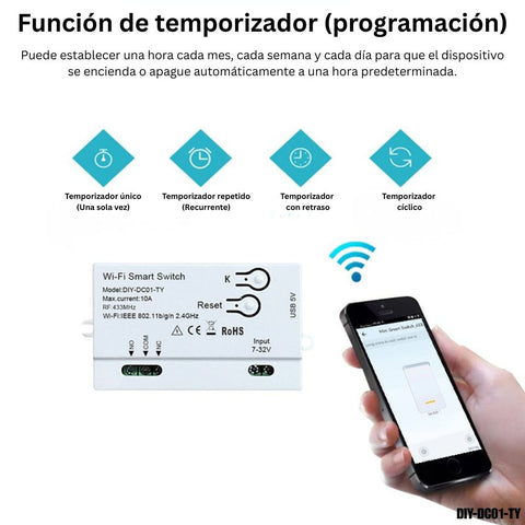 Módulo de relé inteligente Tuya (Contacto Seco) 1 Canal, Wi-Fi + RF