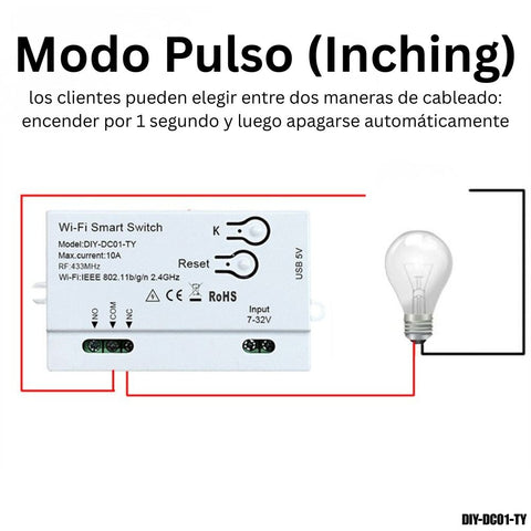 Módulo de relé inteligente Tuya (Contacto Seco) 1 Canal, Wi-Fi + RF