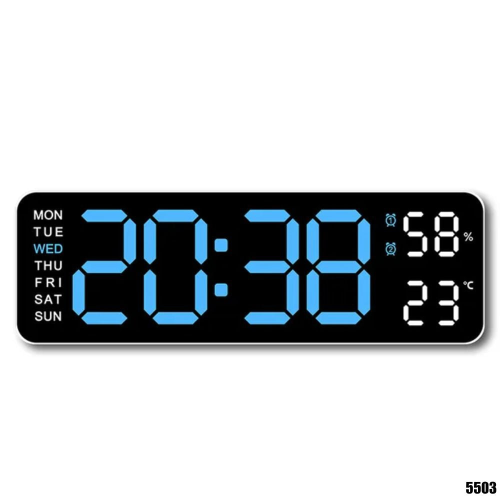 Reloj digital de pared 9" con números Grandes, Termómetro e Higrómetro (USB) – 5513