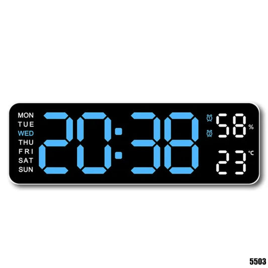 Reloj digital de pared 9" con números Grandes, Termómetro e Higrómetro (USB) – 5513